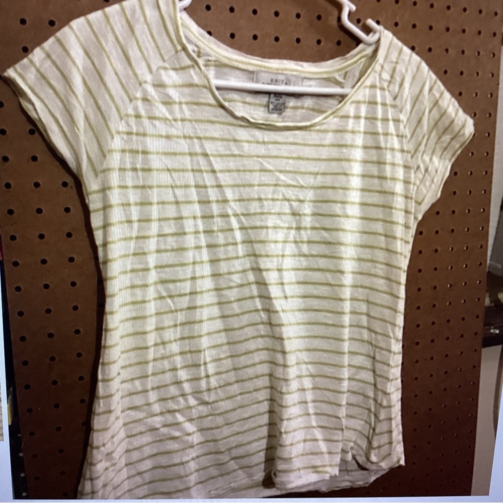 Knit by Hampshire Studio Top Tee, Green & White 100% Cotton Women’s Size MP